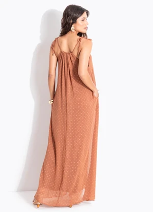 Quintess - Vestido Marrom Claro em Chiffon com Fios de Lurex - QUINTESS