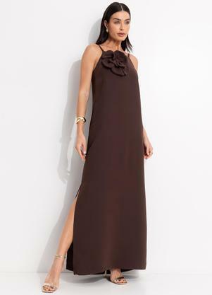 Vestido (Marrom) em Crepe Plano Acetinado