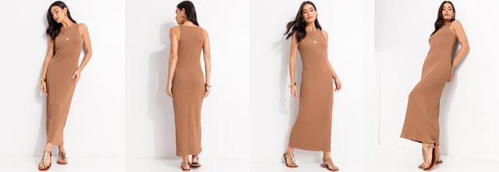 Vestido Marrom em Malha Anarruga