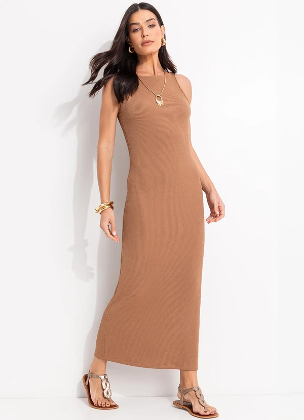 Quintess - Vestido Marrom em Malha Anarruga 3