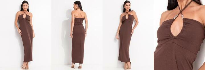 Vestido Marrom em Malha Anarruga