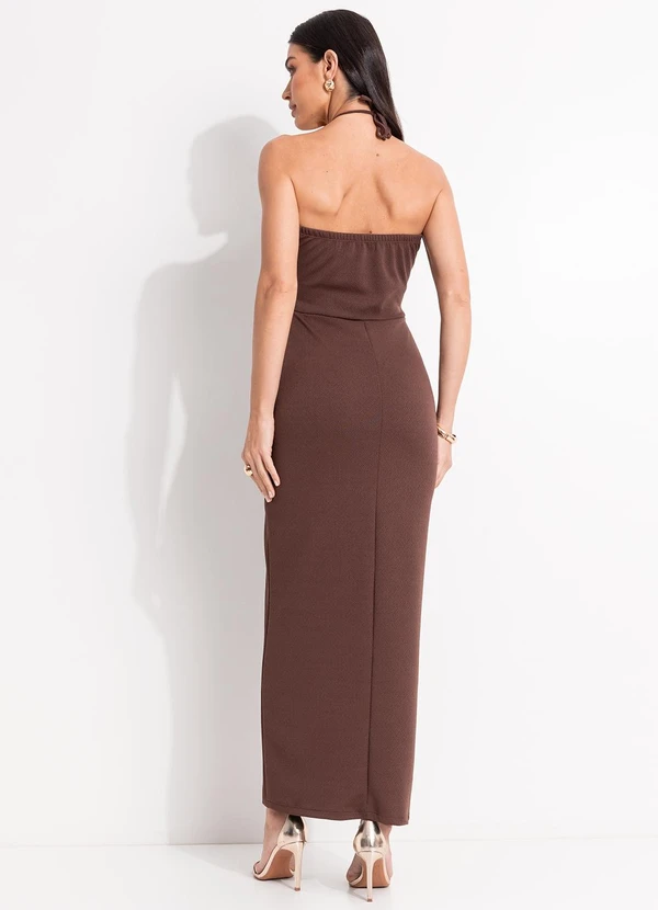 Quintess - Vestido Marrom em Malha Anarruga 2