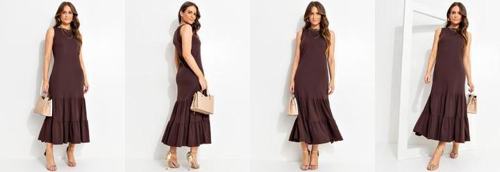 Vestido Marrom em Malha de Algodo