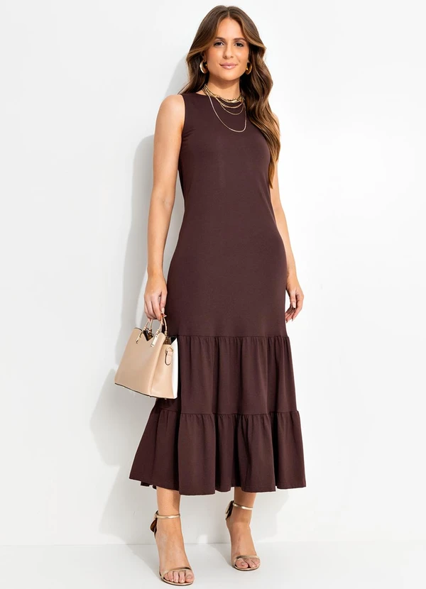 Quintess - Vestido Marrom em Malha de Algodão