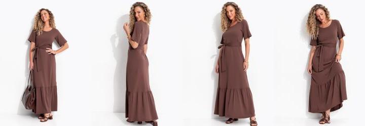 Vestido Marrom em Malha de Algod�o