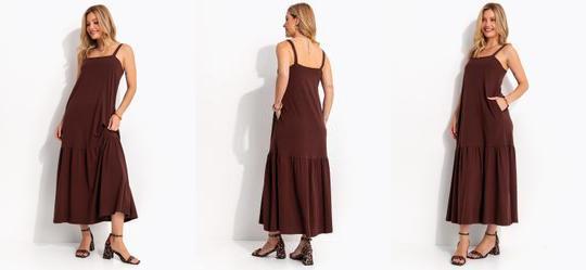 Vestido Marrom em Malha de Algod�o