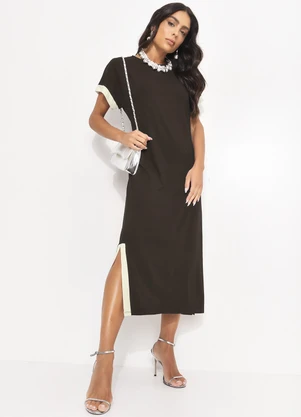 Quintess - Vestido Marrom em Malha de Viscose - QUINTESS