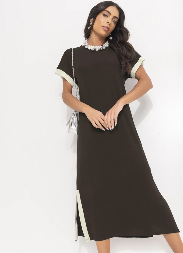 Quintess - Vestido Marrom em Malha de Viscose