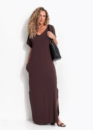 Quintess - Vestido Marrom em Malha de Viscose - QUINTESS