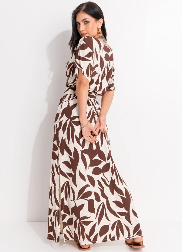 Quintess - Vestido Folhagem Marrom em Malha de Viscose 2