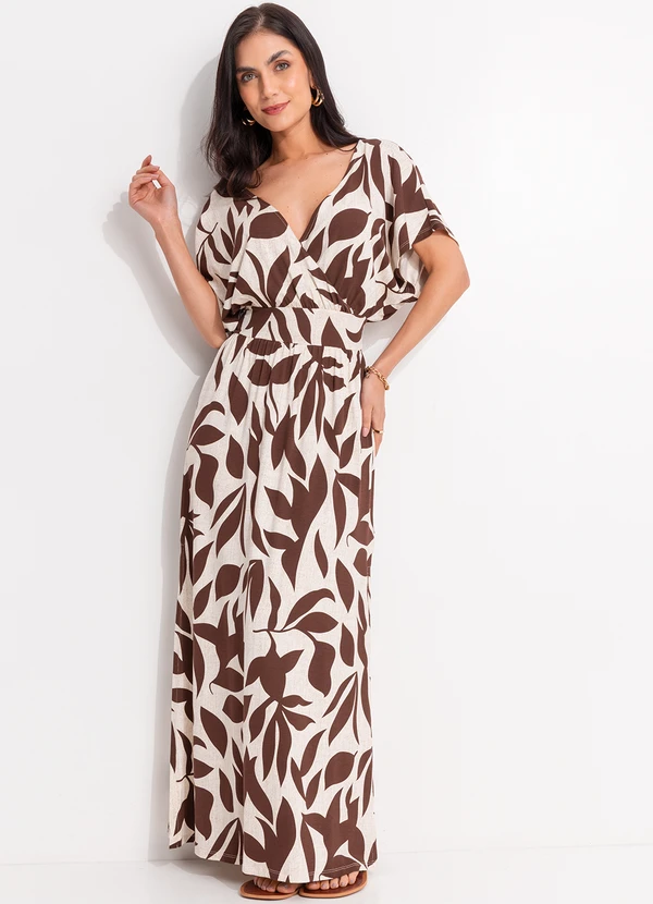 Quintess - Vestido Folhagem Marrom em Malha de Viscose 3
