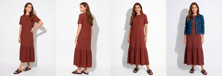 Vestido Marrom em Malha Texturizada