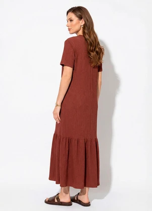 Quintess - Vestido Marrom em Malha Texturizada - QUINTESS