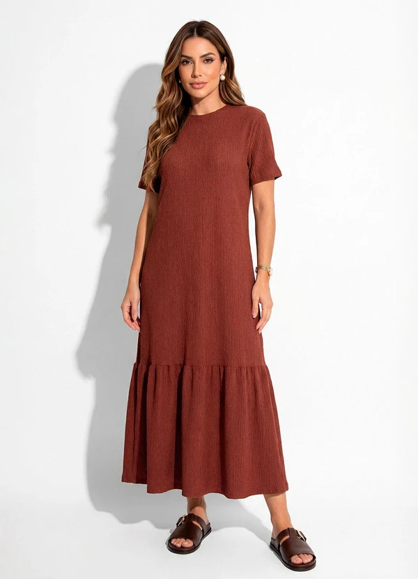 Quintess - Vestido Marrom em Malha Texturizada 3