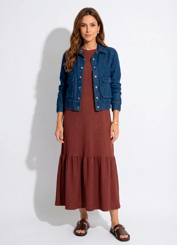 Quintess - Vestido Marrom em Malha Texturizada 4