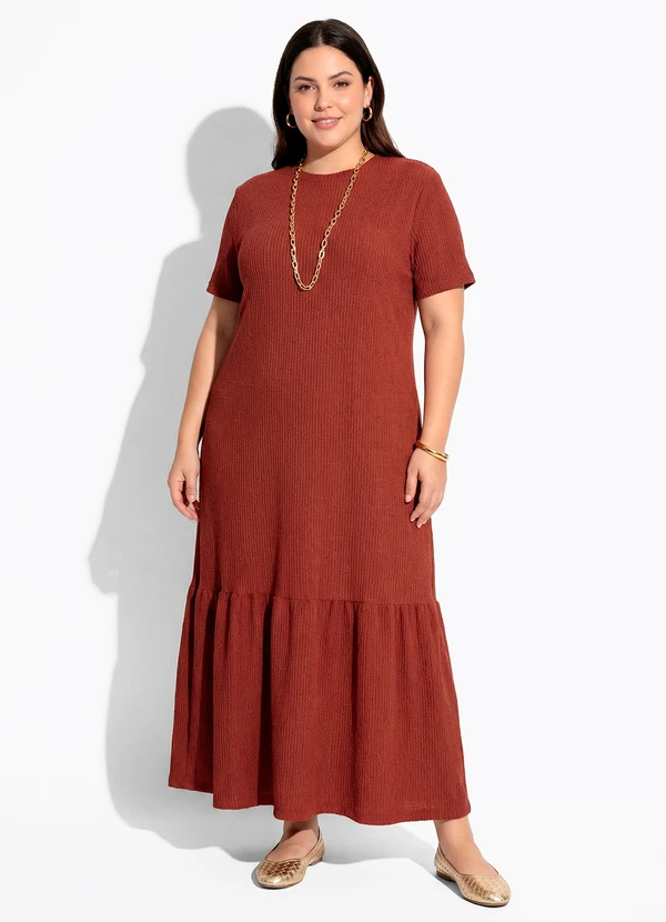 Quintess - Vestido Marrom em Malha Texturizada 2