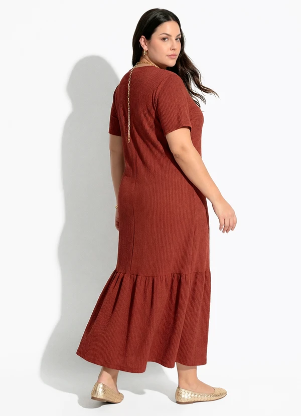 Quintess - Vestido Marrom em Malha Texturizada