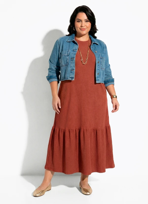 Quintess - Vestido Marrom em Malha Texturizada 7