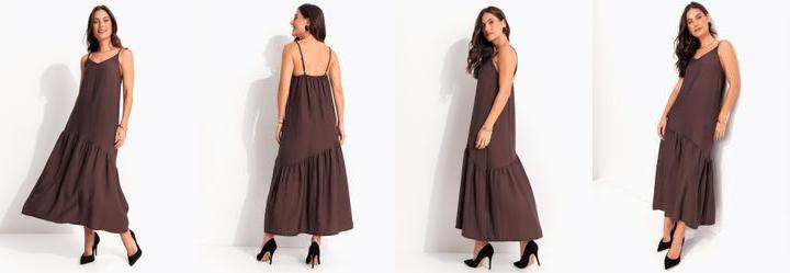 Vestido Marrom Viscose Plana Sarjada