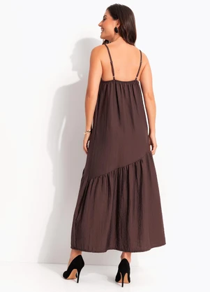 Quintess - Vestido Marrom Viscose Plana Sarjada - QUINTESS