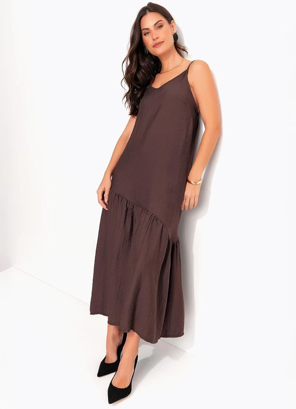 Quintess - Vestido Marrom Viscose Plana Sarjada 5
