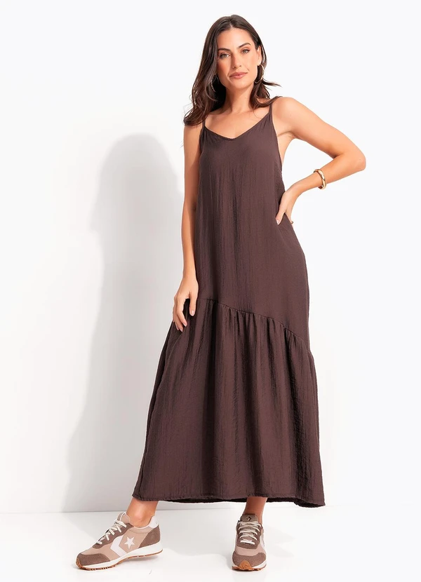 Quintess - Vestido Marrom Viscose Plana Sarjada 6