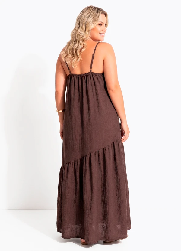 Quintess - Vestido Marrom Viscose Plana Sarjada