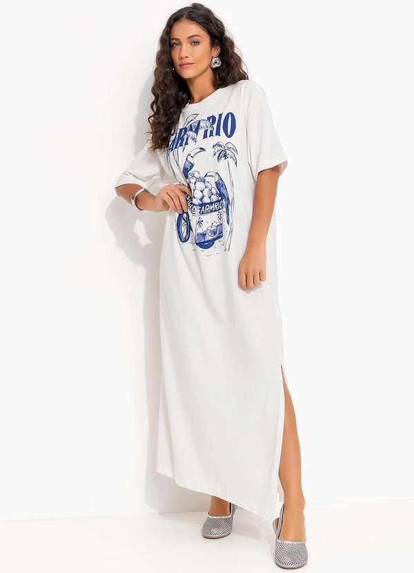 Farm - Vestido Midi Coco Gelado Off White