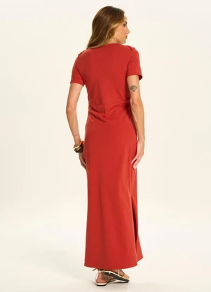 Doce Trama - Vestido Midi com Franzido Lateral Vermelho - DOCE TRAMA