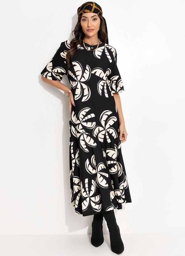 Farm - Vestido Midi Coqueirada Preto