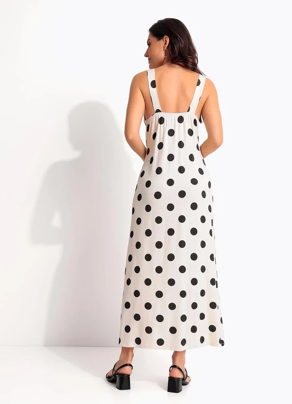 Quintess - Vestido Midi de Poá em Malha com Torção no Busto e Fenda 2