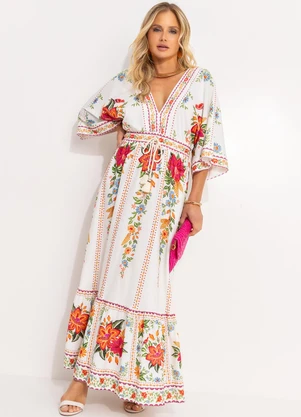 Farm - Vestido Midi Delicadeza em Flor Off White - FARM