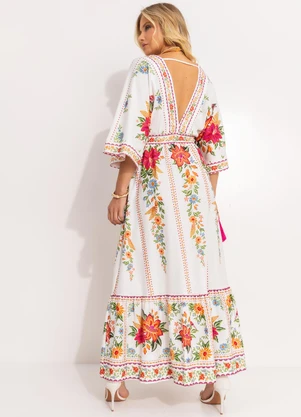 Farm - Vestido Midi Delicadeza em Flor Off White - FARM