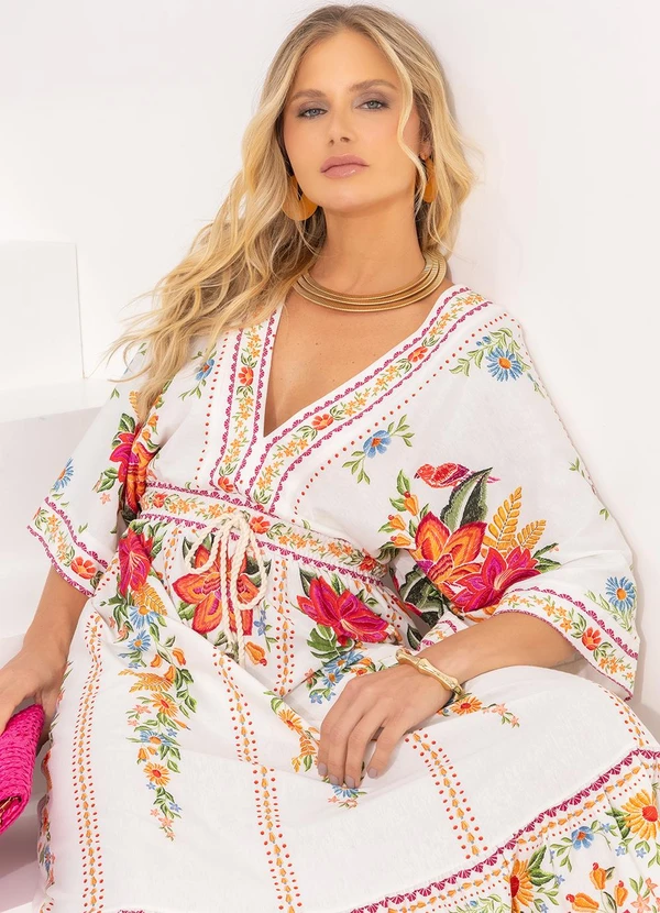 Farm - Vestido Midi Delicadeza em Flor Off White 3