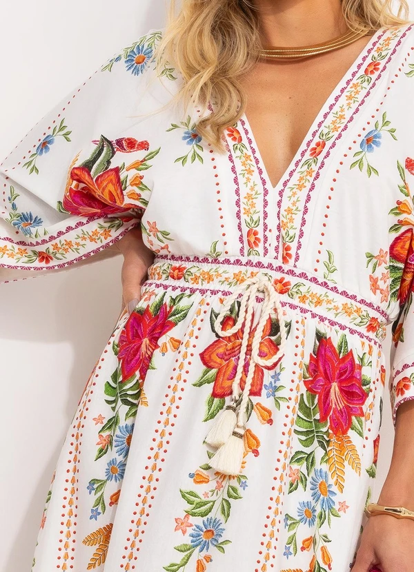 Farm - Vestido Midi Delicadeza em Flor Off White 4