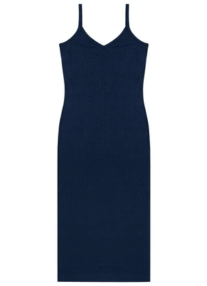 Rovitex - Vestido Midi em Ribana Canelada Azul - ROVITEX