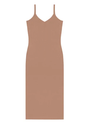 Rovitex - Vestido Midi em Ribana Canelada Marrom - ROVITEX