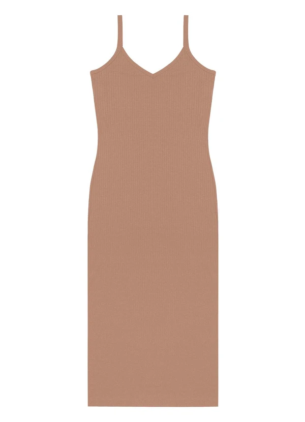 Rovitex - Vestido Midi em Ribana Canelada Marrom