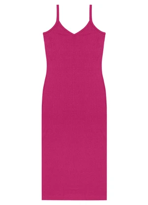 Rovitex - Vestido Midi em Ribana Canelada Rosa - ROVITEX