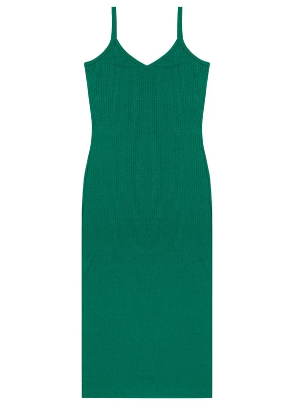 Rovitex - Vestido Midi em Ribana Canelada Verde