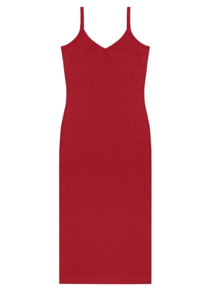 Rovitex - Vestido Midi em Ribana Canelada Vermelho - ROVITEX