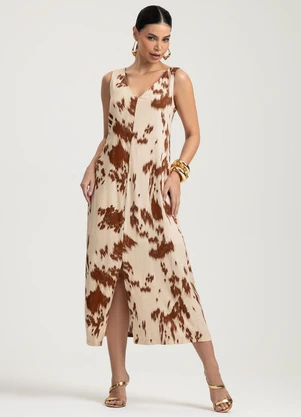 Gris - Vestido Midi em Viscose Bege - GRIS