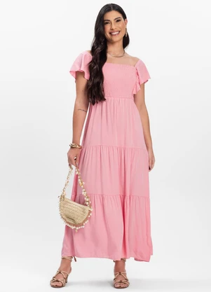 Rovitex - Vestido Midi em Viscose com Lastex Aishty Rosa - ROVITEX