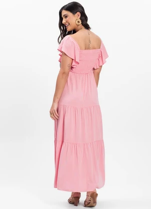 Rovitex - Vestido Midi em Viscose com Lastex Aishty Rosa - ROVITEX