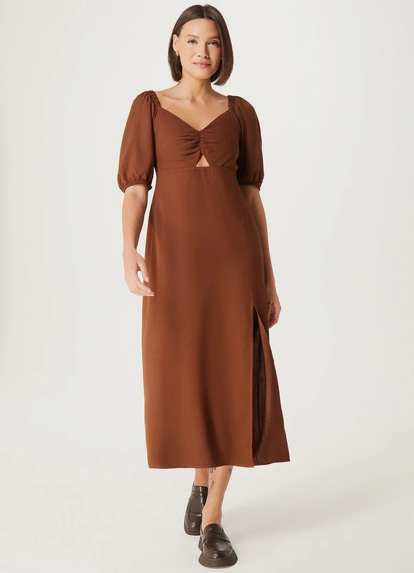 Hering - Vestido Midi Fem Marrom Escuro