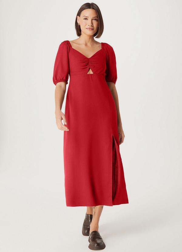 Hering - Vestido Midi Fem Vermelho Medio