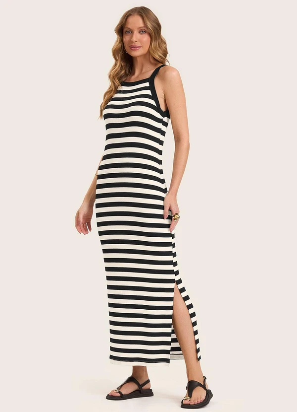 Rovitex - Vestido Midi Feminino em Ribana de Viscose Preto