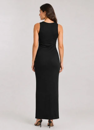 Infinita Cor - Vestido Midi Feminino em Ribana Preto - INFINITA COR
