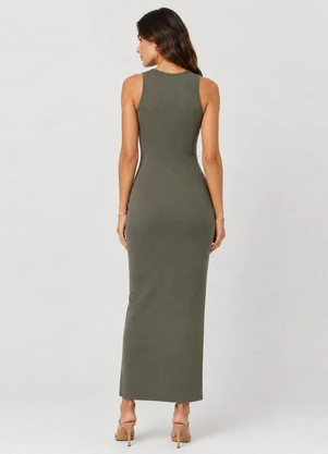 Infinita Cor - Vestido Midi Feminino em Ribana Verde - INFINITA COR