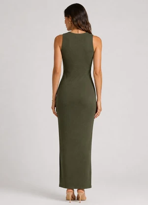 Infinita Cor - Vestido Midi Feminino em Ribana Verde - INFINITA COR